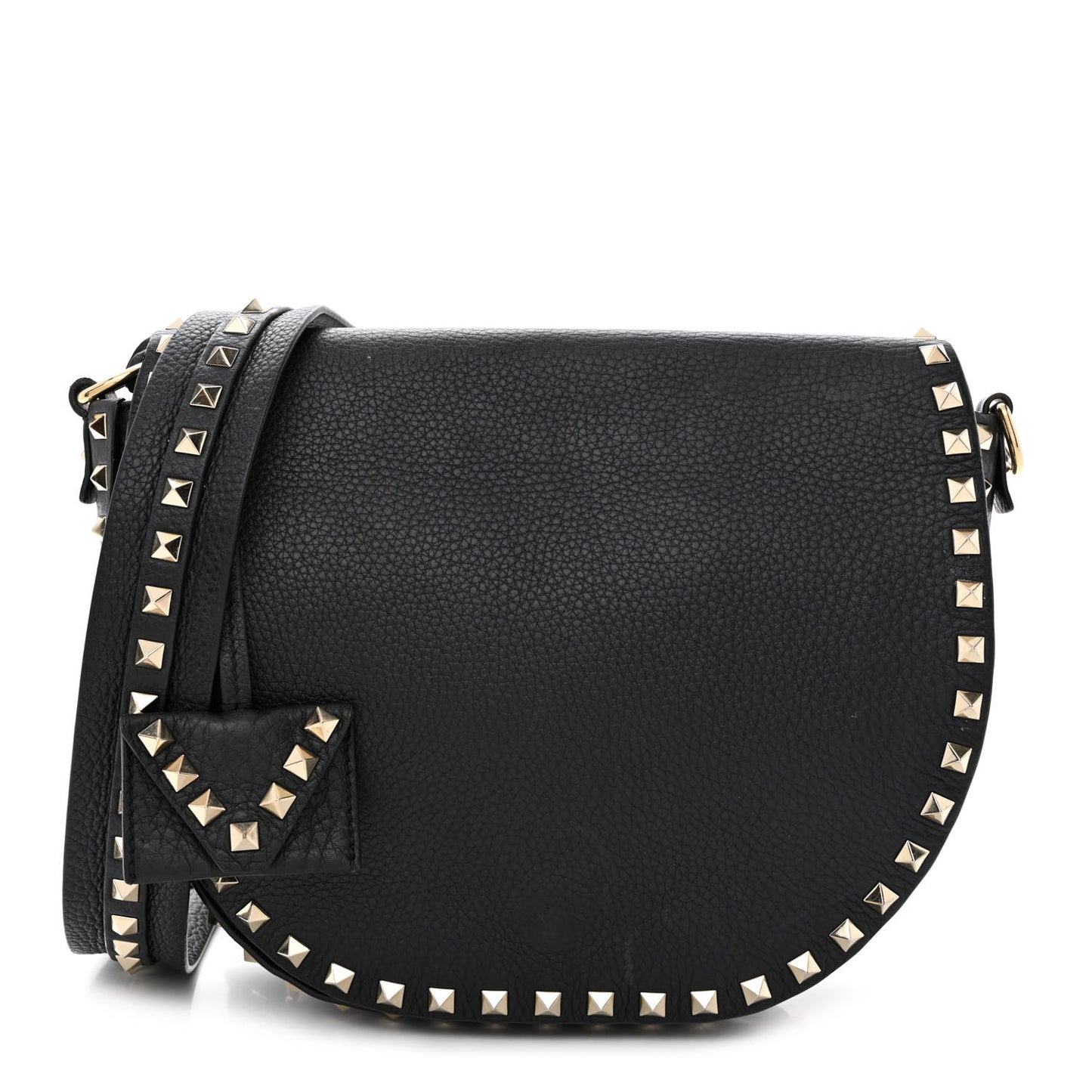 Grained Calfskin Rockstud Saddle Bag Black