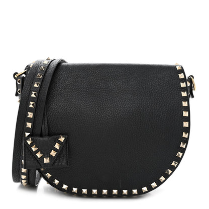 Valentino Garavani Grained Calfskin Rockstud Saddle Bag Black 1 of 12
