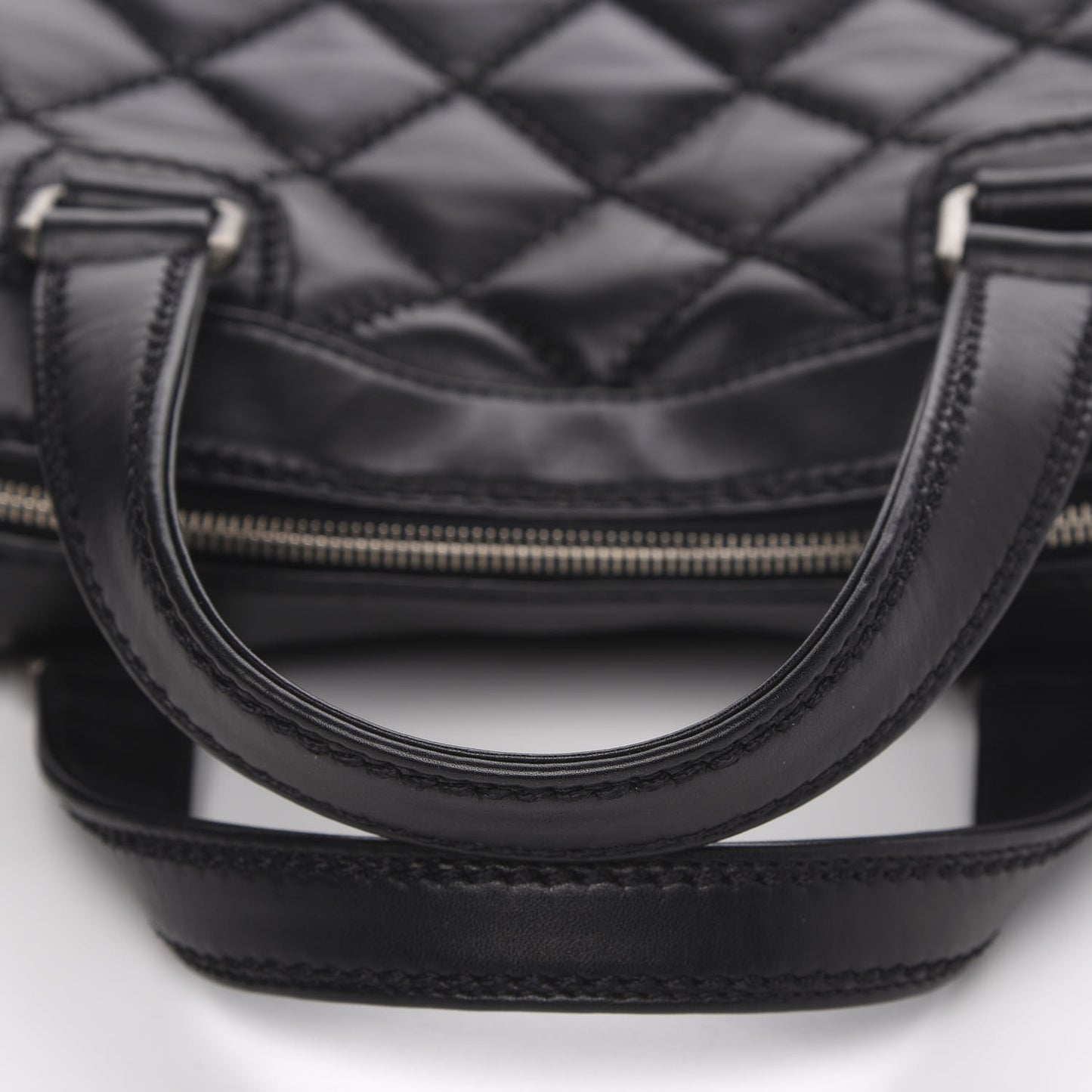 Calfskin Quilted Top Handle Bag Black