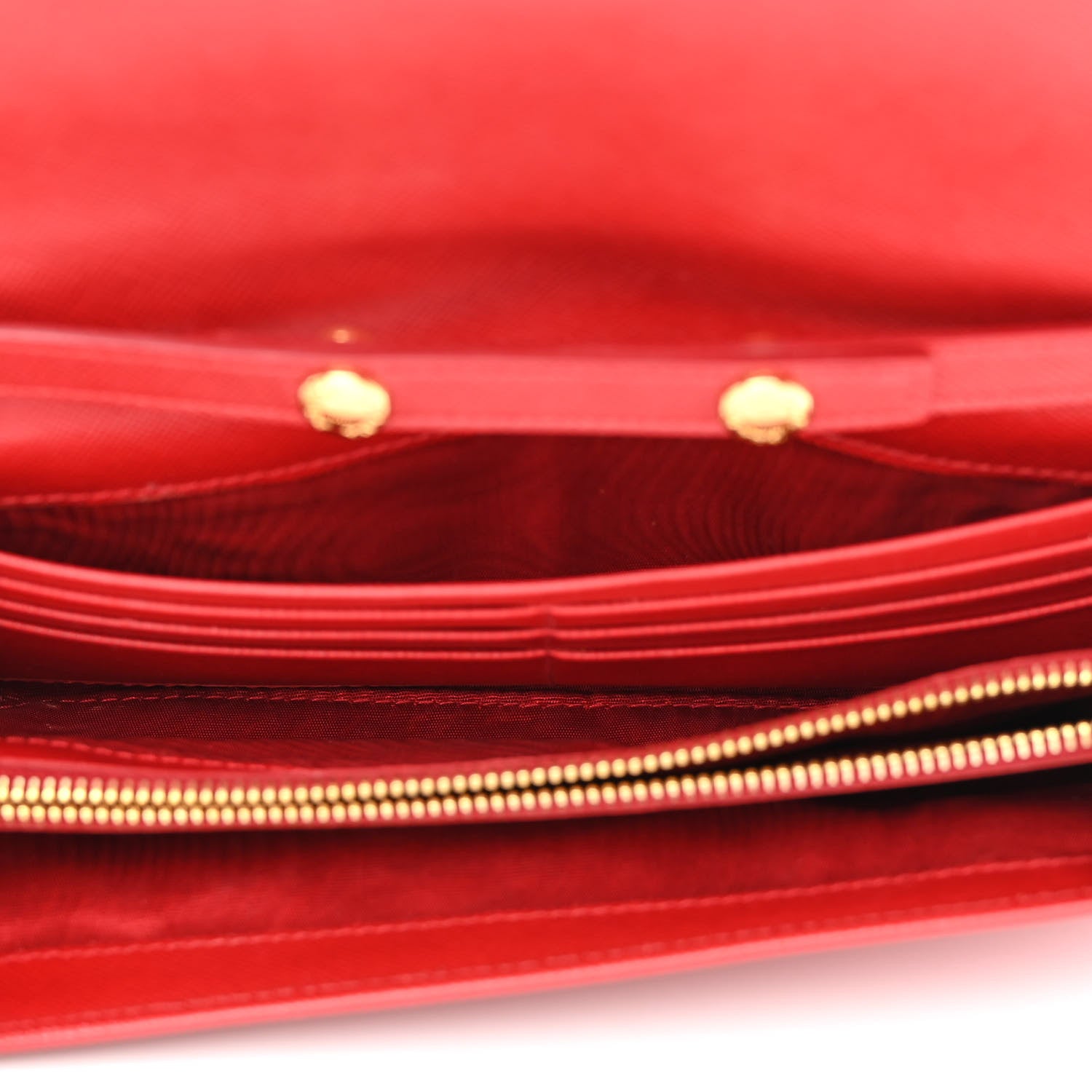 Prada Saffiano Metal Oro Chain Wallet Fuoco 5 of 11
