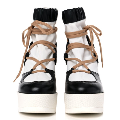 Chanel Patent Calfskin Runway Wedge Short Platform Boots 40 Black White Beige 2 of 8