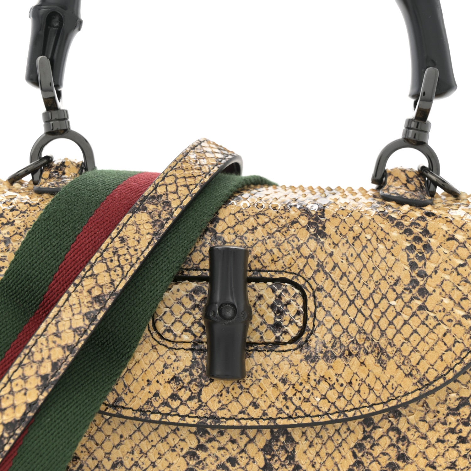 Gucci Snakeskin Small Bamboo 1947 Top Handle Bag Natural Black
