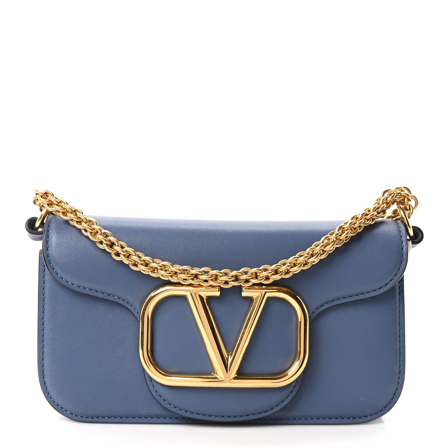 Valentino Garavani Calfskin Vlogo Small Loco Shoulder Bag Blue 1 of 9
