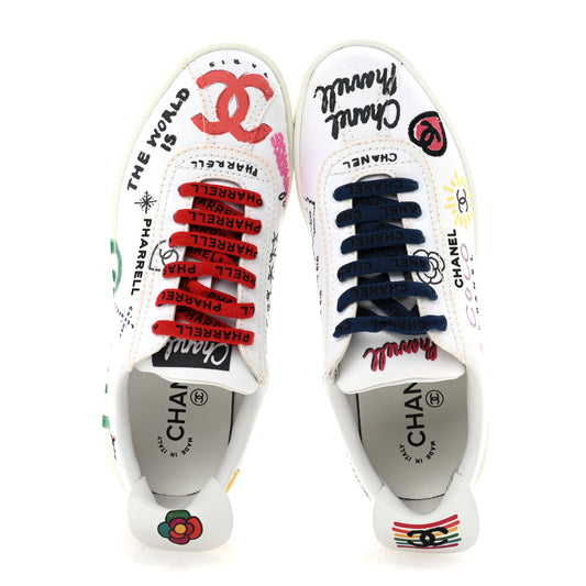 X PHARRELL WILLIAMS Canvas Womens Sneakers 38 White Multicolor