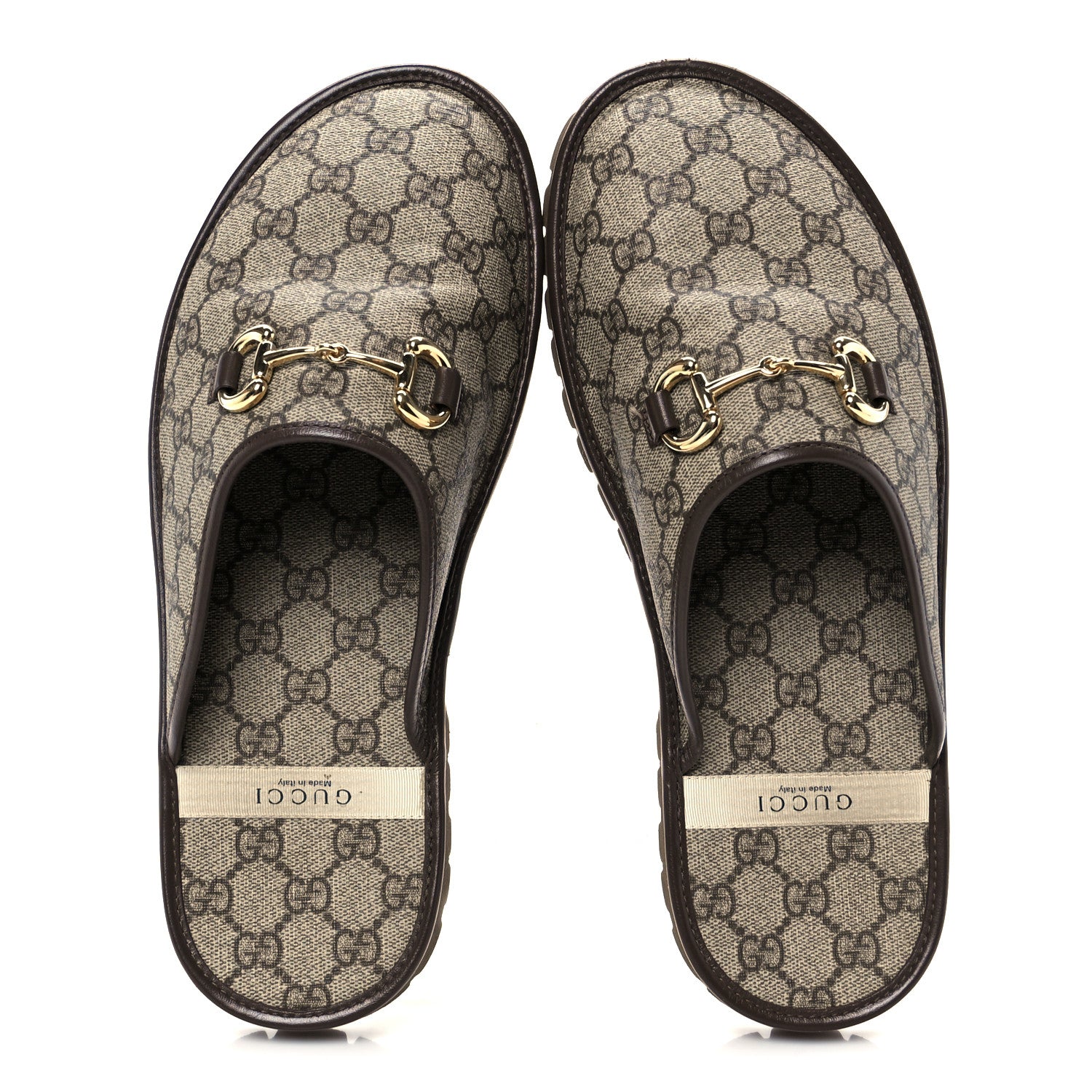 Gucci GG Supreme Monogram Miro Soft Calfskin Men's Horsebit Slippers 10 Beige Ebony New Acero 4 of 20