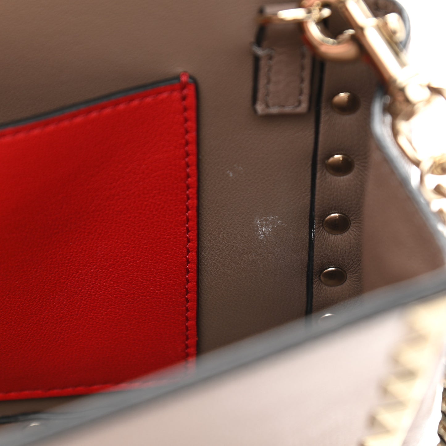 Calfskin Rockstud Mini Chain Shoulder Bag Poudre