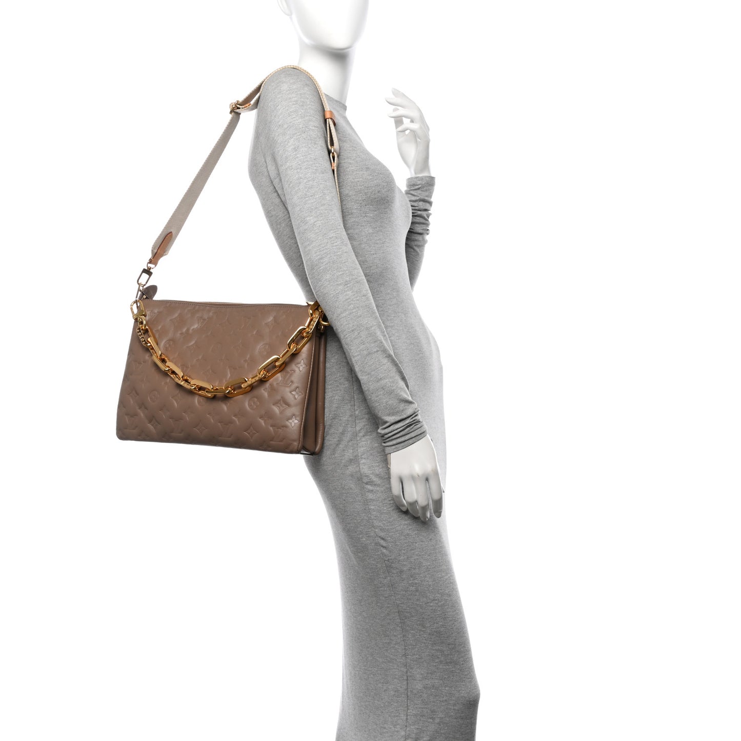 Lambskin Embossed Monogram Coussin MM Taupe
