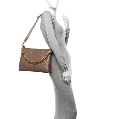 Louis Vuitton Lambskin Embossed Monogram Coussin MM Taupe 2 of 11