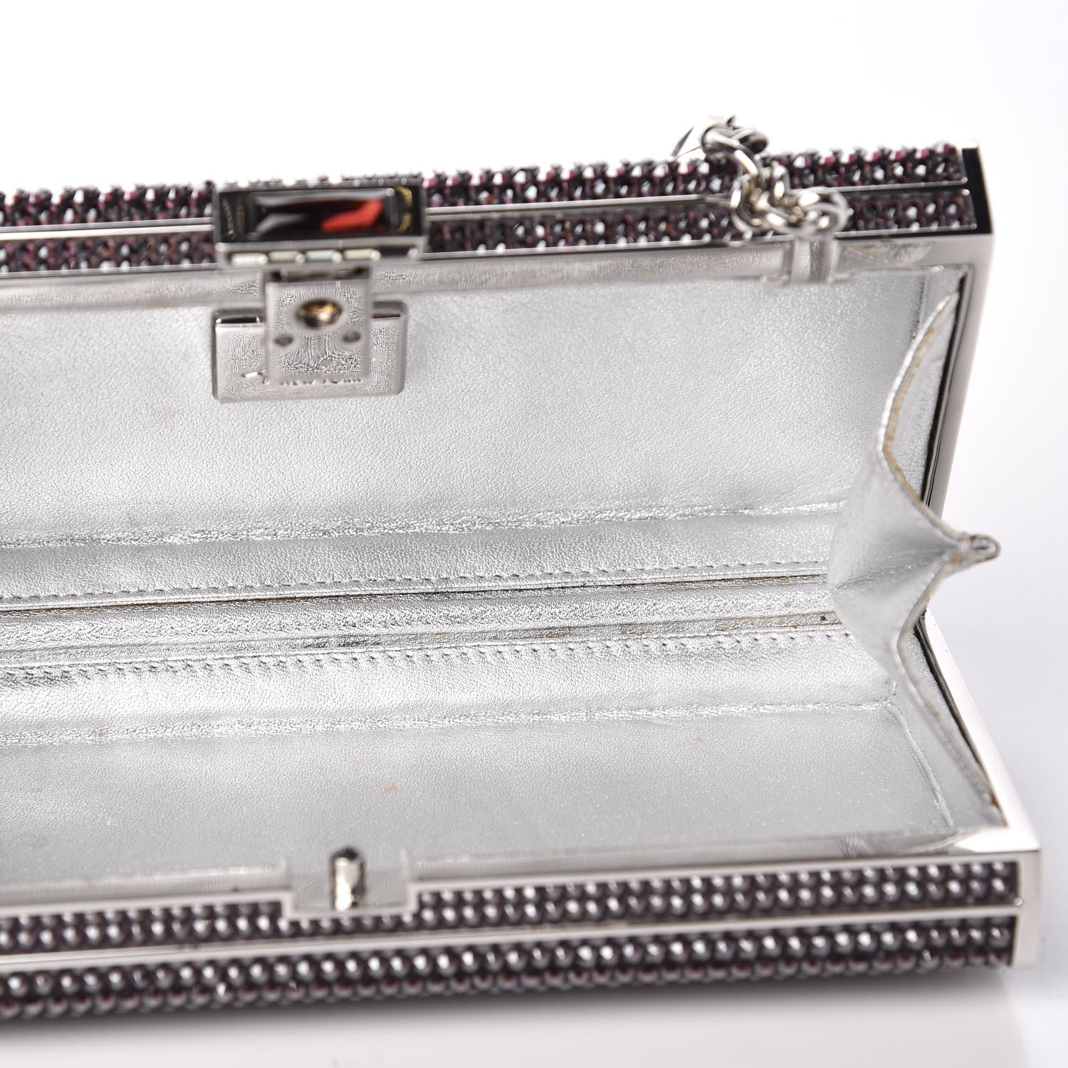 Judith Leiber Swarovski Crystal Minaudiere Clutch Silver Purple 9 of 10