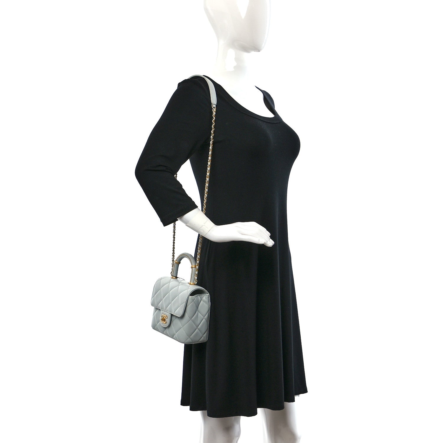 Chanel Lambskin Handle Crush Top Handle Flap Bag Grey 2 of 10