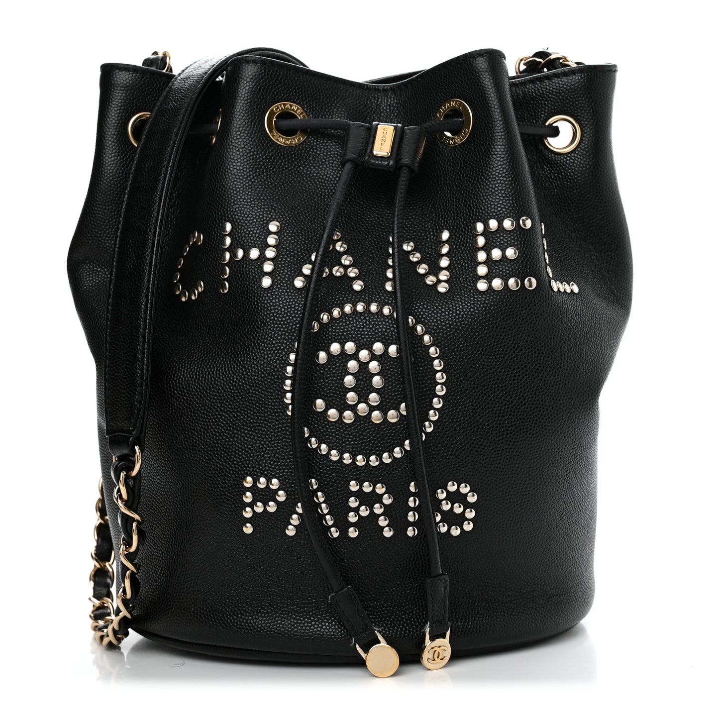 Caviar Deauville Drawstring Bucket Bag Black
