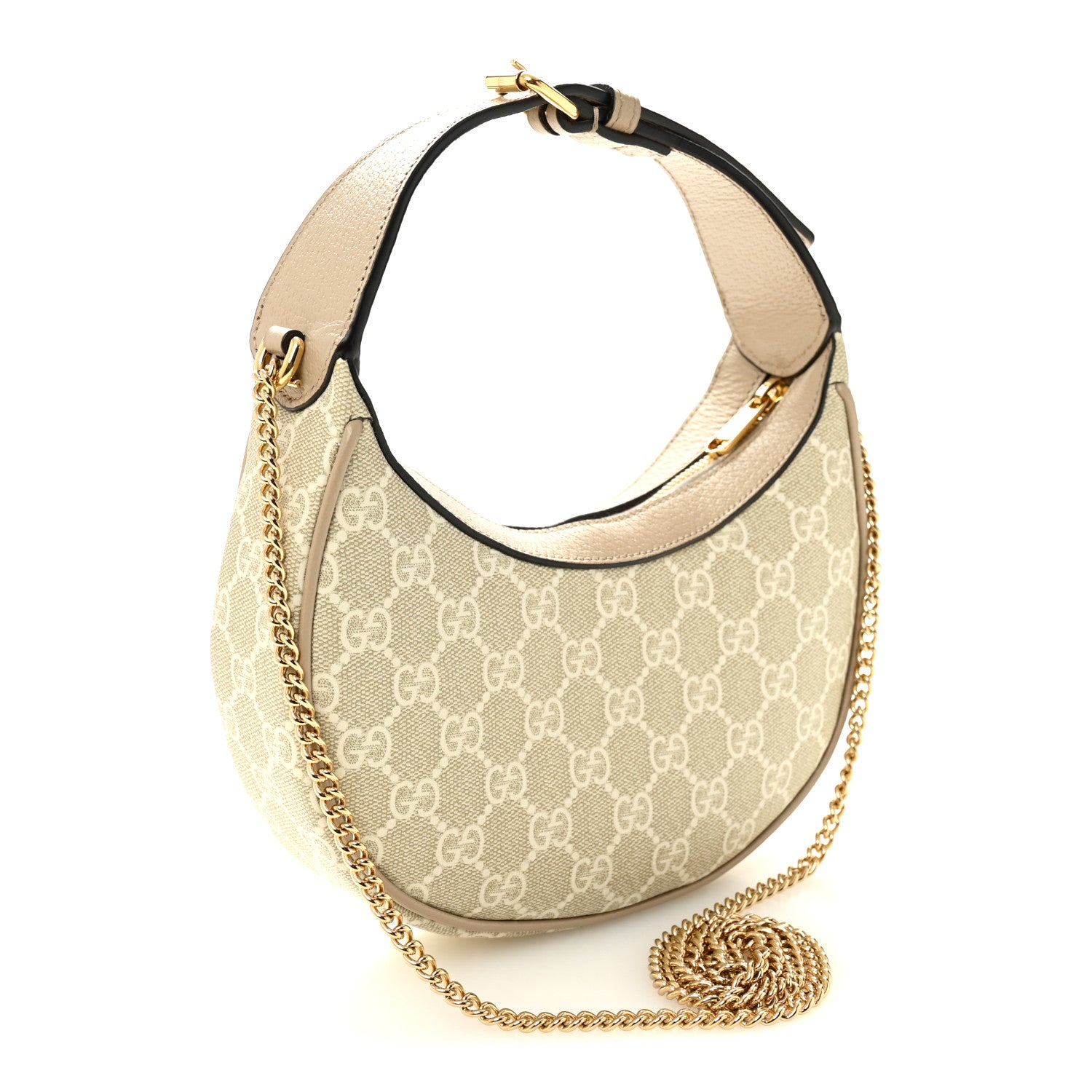 Gucci GG Supreme Monogram Textured Dollar Calfskin Mini Retro Interlocking G Half Moon Bag Beige Mystic White Oatmeal 3 of 12
