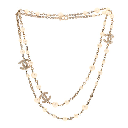 Chanel Pearl Crystal CC Long Necklace Gold 3 of 5