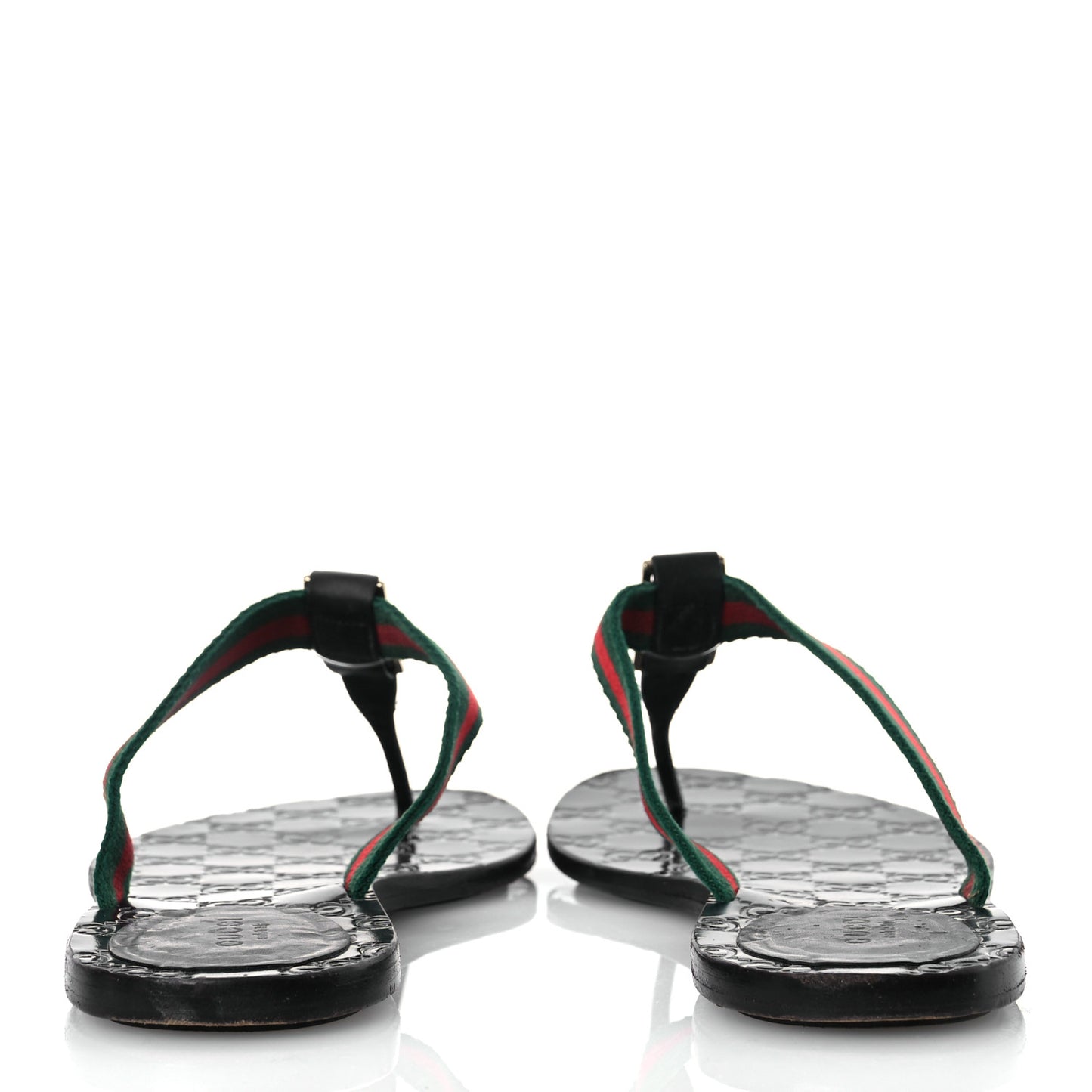 Nylon Guccissima Web Womens Thong Sandals 40.5 Green Red Black
