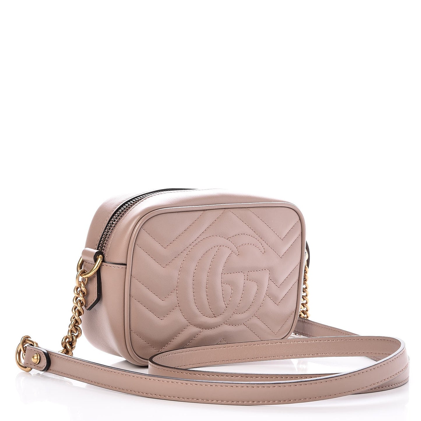 Calfskin Matelasse Mini GG Marmont Chain Shoulder Bag Nude