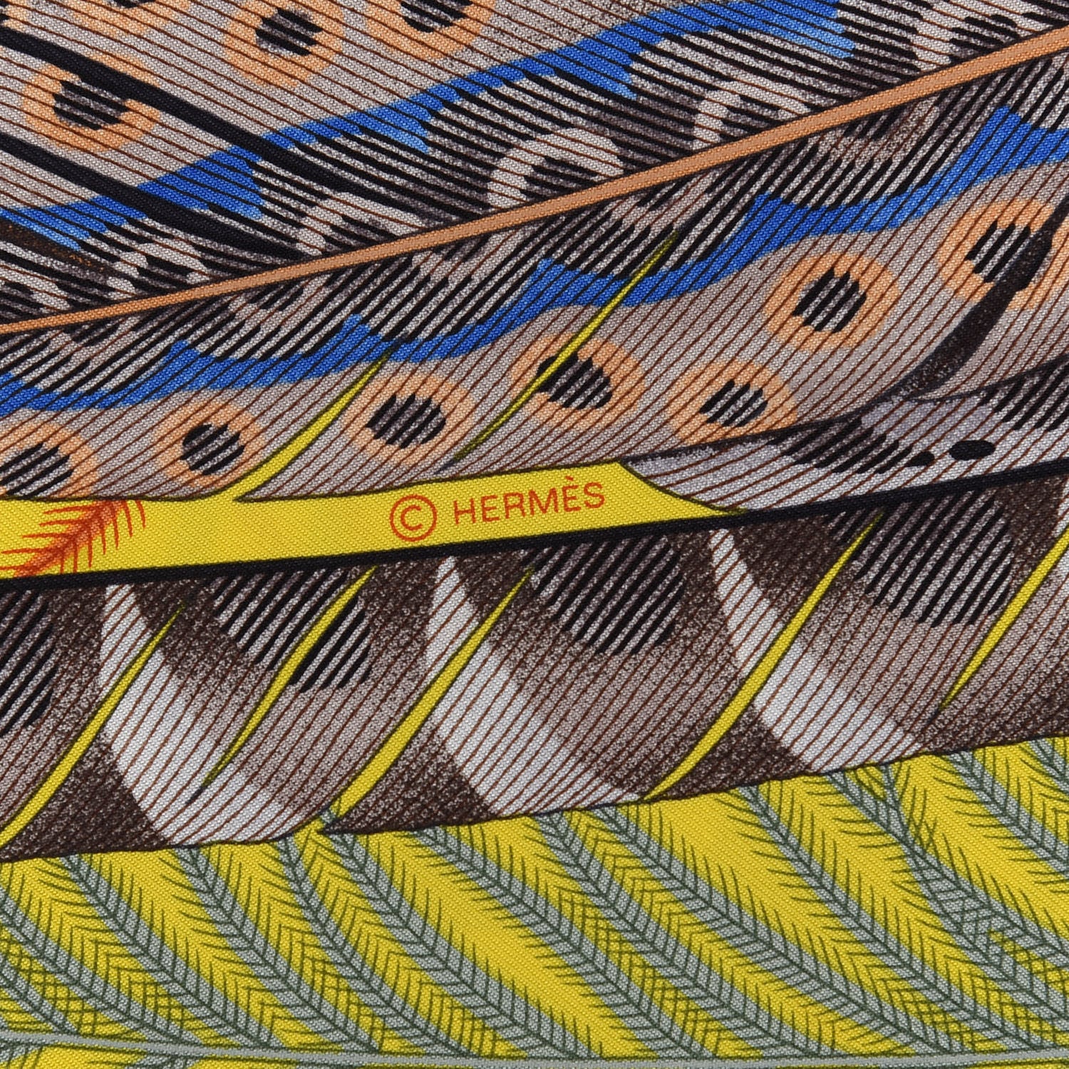 Hermes Silk Plumes En Fete Scarf 90 Jaune Vif Rose Bleu 4 of 4