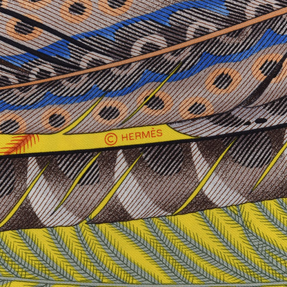 Hermes Silk Plumes En Fete Scarf 90 Jaune Vif Rose Bleu 4 of 4