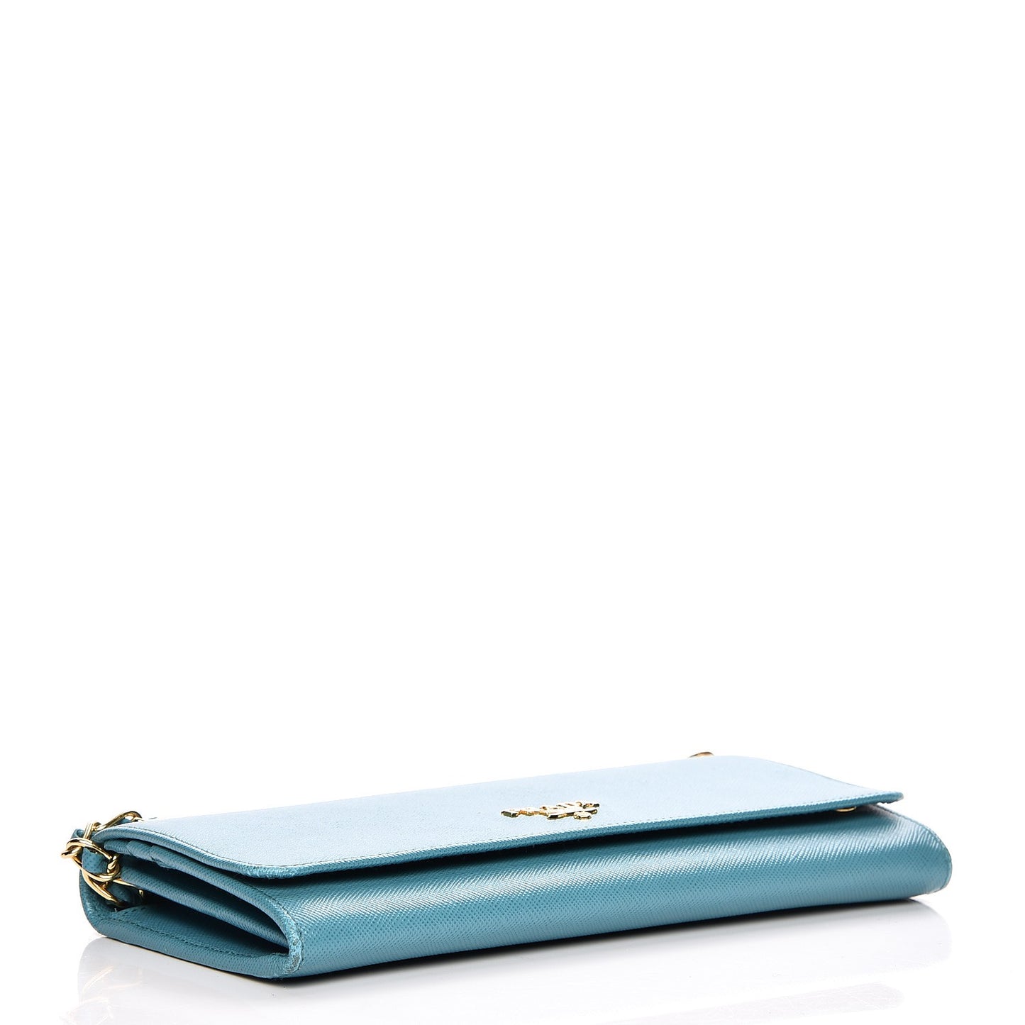 Saffiano Metal Oro Chain Wallet Turchese