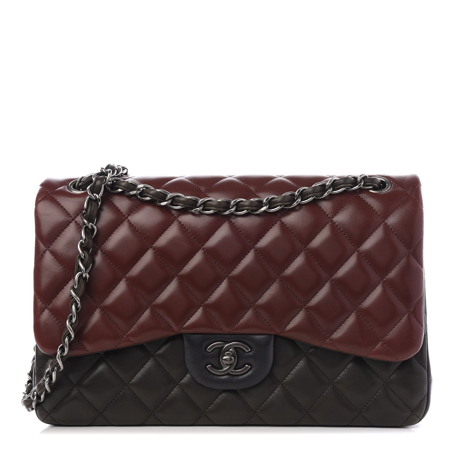 Chanel Lambskin Quilted Jumbo Tri-Color Double Flap Burgundy 1 of 11