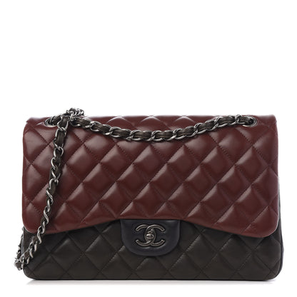 Chanel Lambskin Quilted Jumbo Tri-Color Double Flap Burgundy 1 of 11