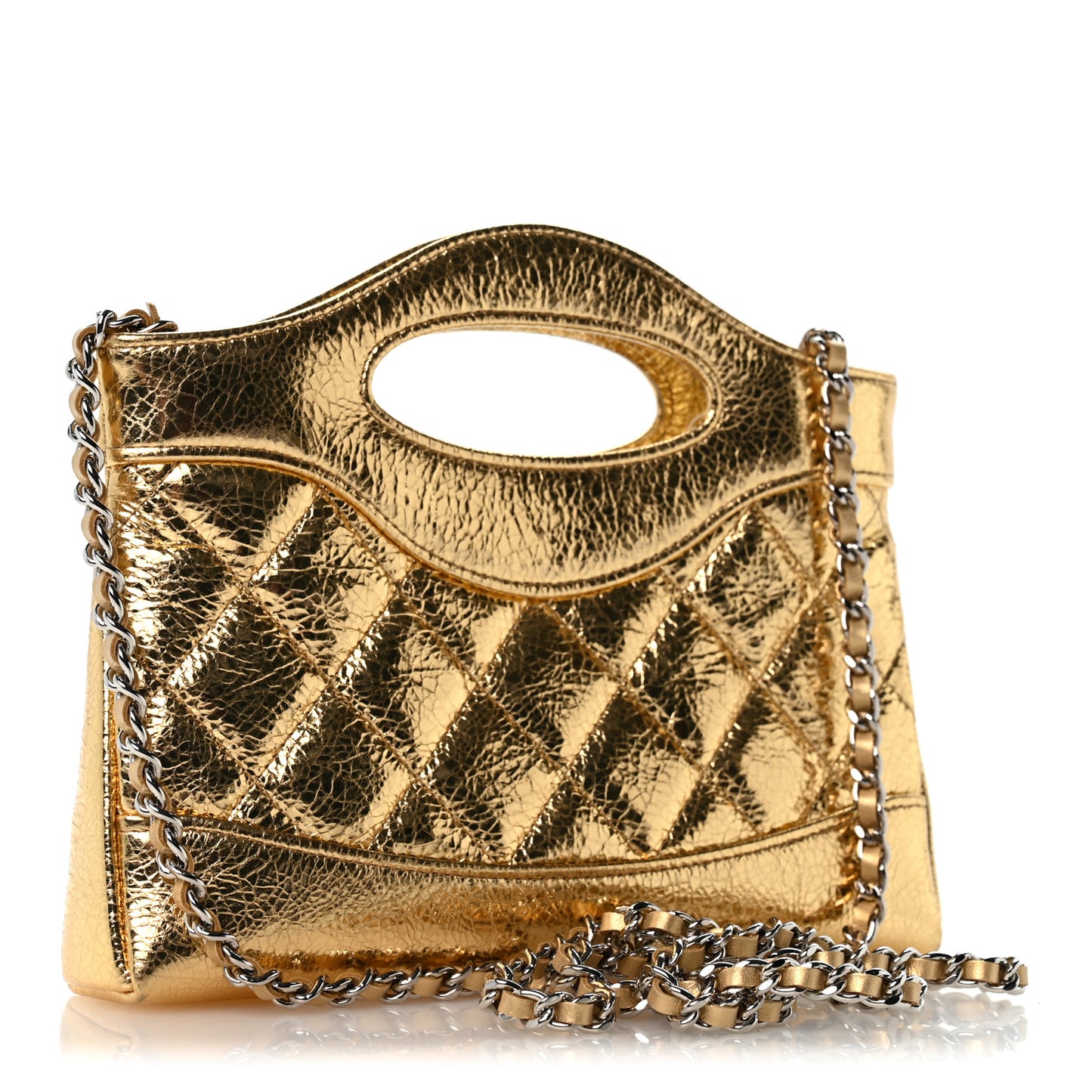 Metallic Crumpled Calfskin Quilted Nano 31 Shopping Bag Gold