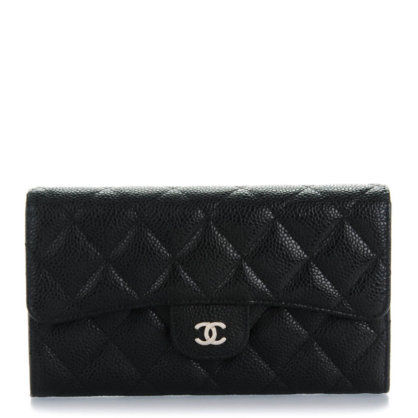 Caviar Quilted Large Flap Wallet Black