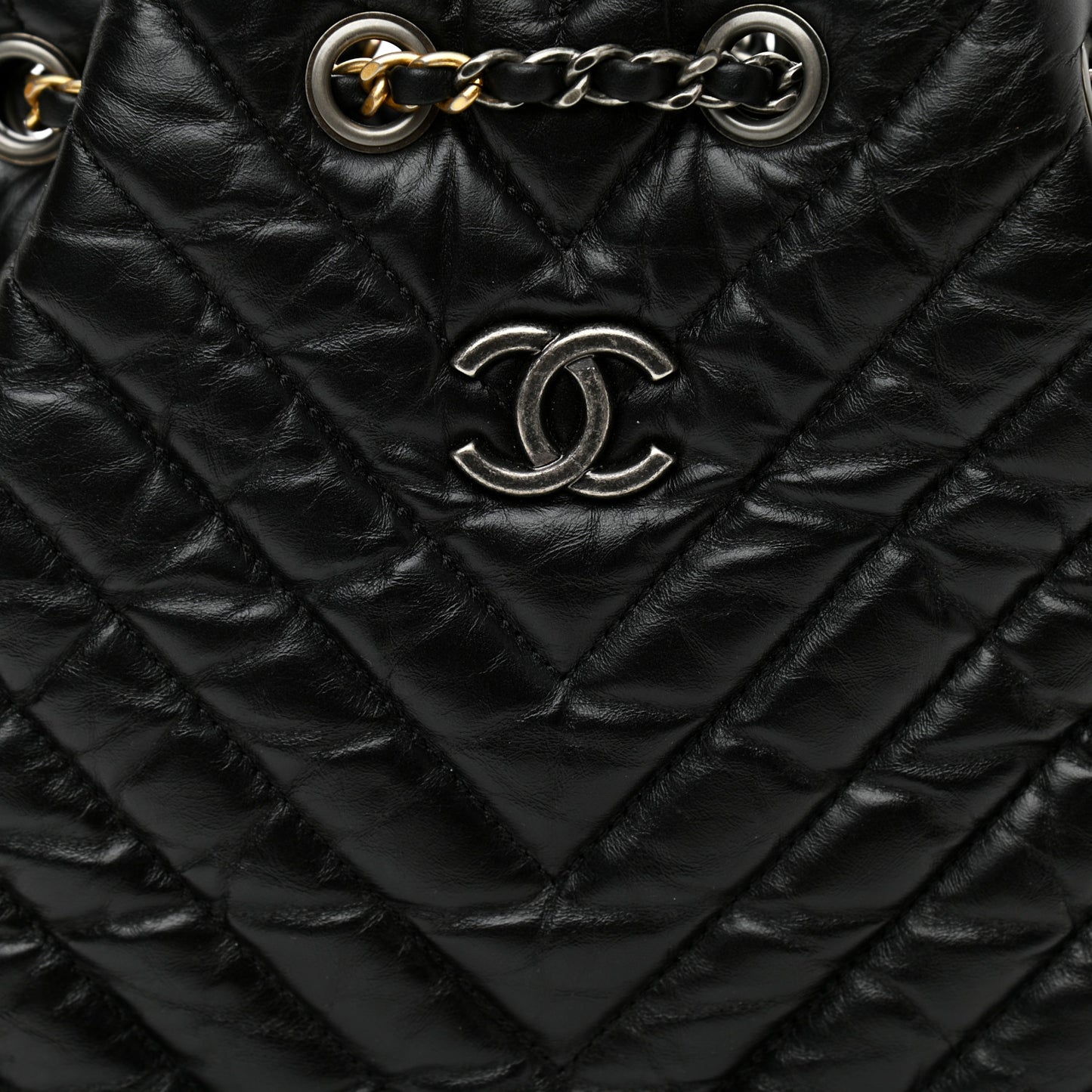Aged Calfskin Chevron Quilted Small Gabrielle Backpack Black