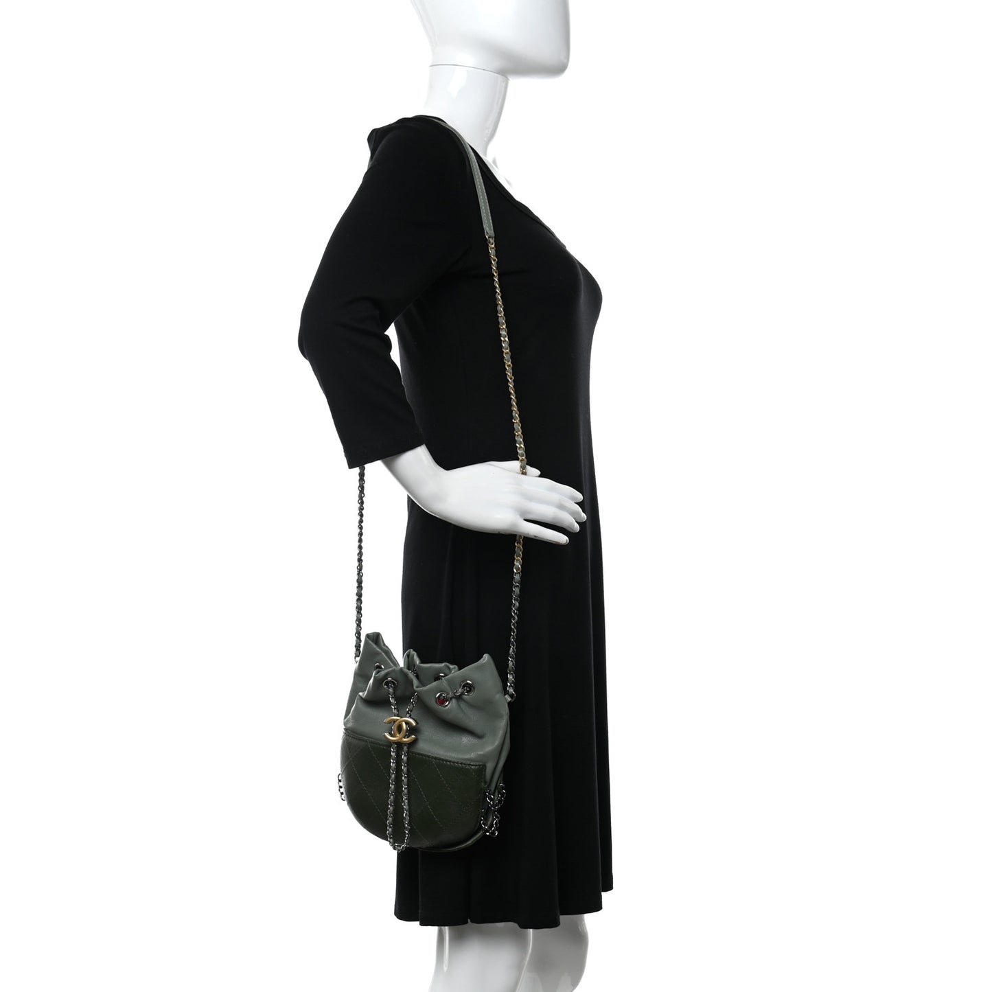Calfskin Quilted Small Gabrielle Bucket Green