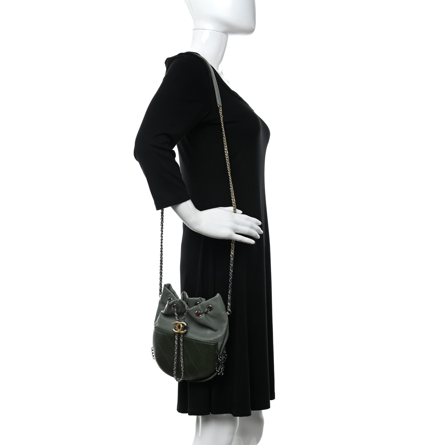 Chanel Calfskin Quilted Small Gabrielle Bucket Green 2 of 10