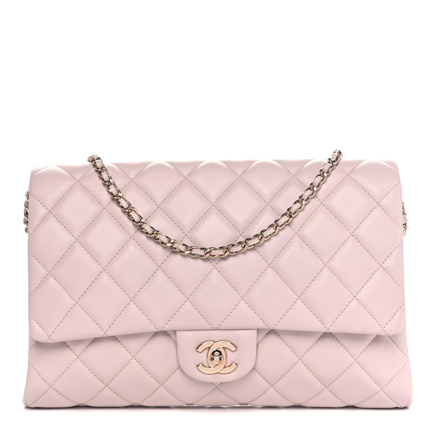 Lambskin Quilted Clutch with Chain Flap Light Pink