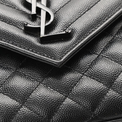 Saint Laurent Grain De Poudre Textured Mixed Matelasse Triquilt Medium Monogram Satchel Black 9 of 14