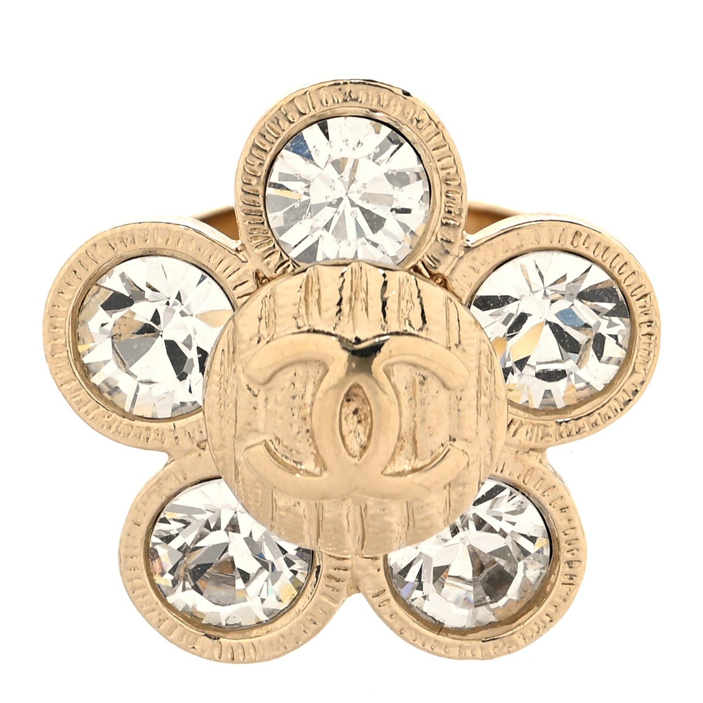 Metal Crystal CC Camellia Ring 53 6.25 Gold
