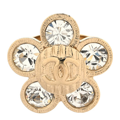 Chanel Metal Crystal CC Camellia Ring 53 6.25 Gold 1 of 5