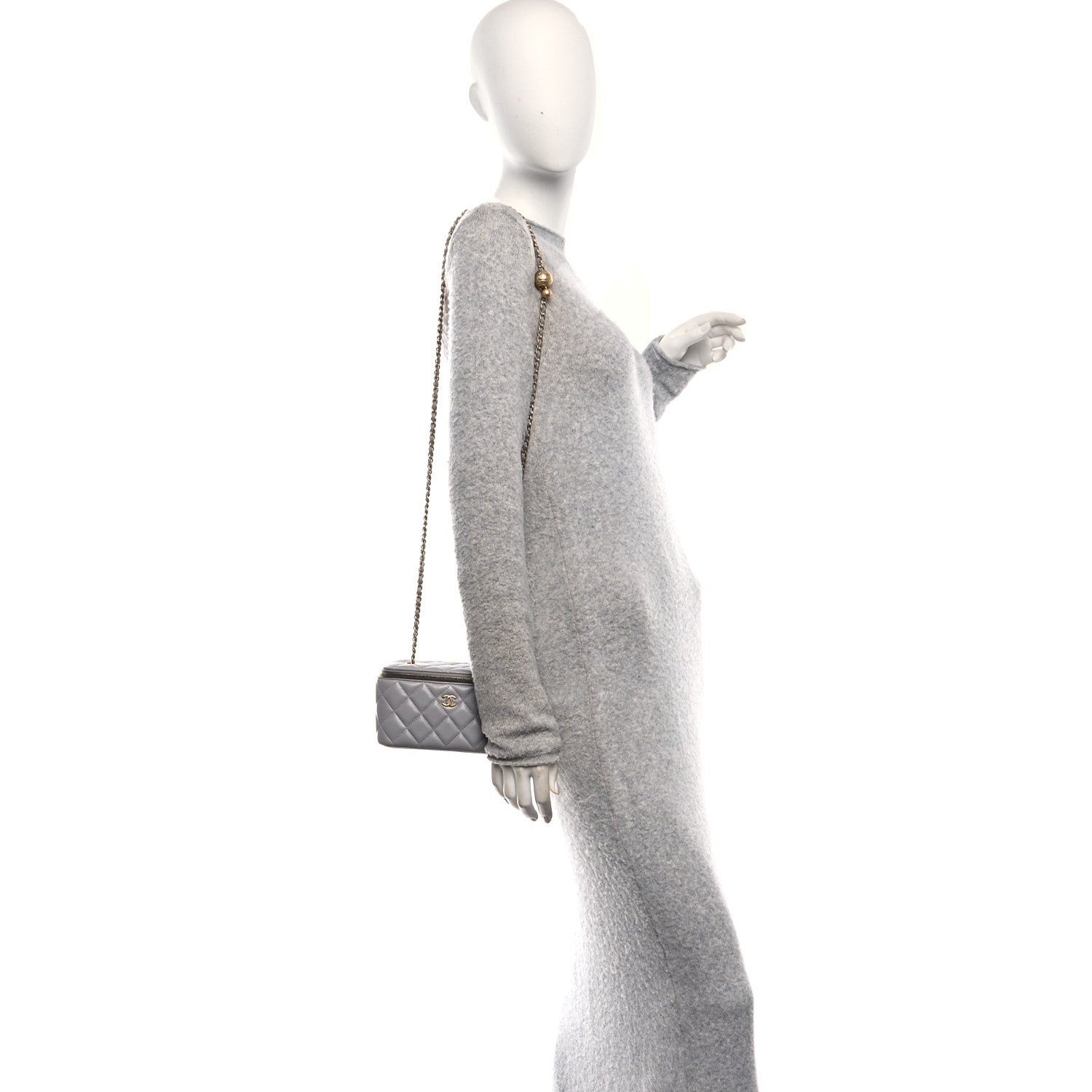Chanel Lambskin Quilted Small Pearl Crush Vanity Case With Chain Grey 2 of 13