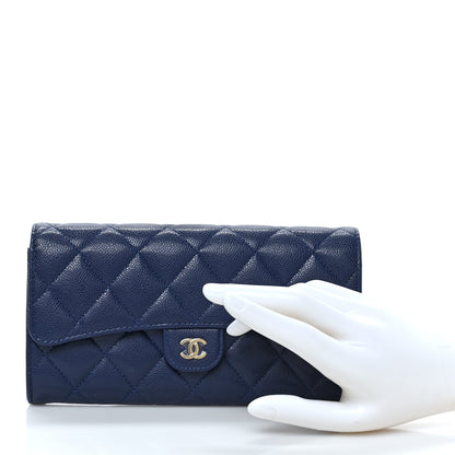 Chanel Caviar Quilted Large Gusset Flap Wallet Navy 2 of 7