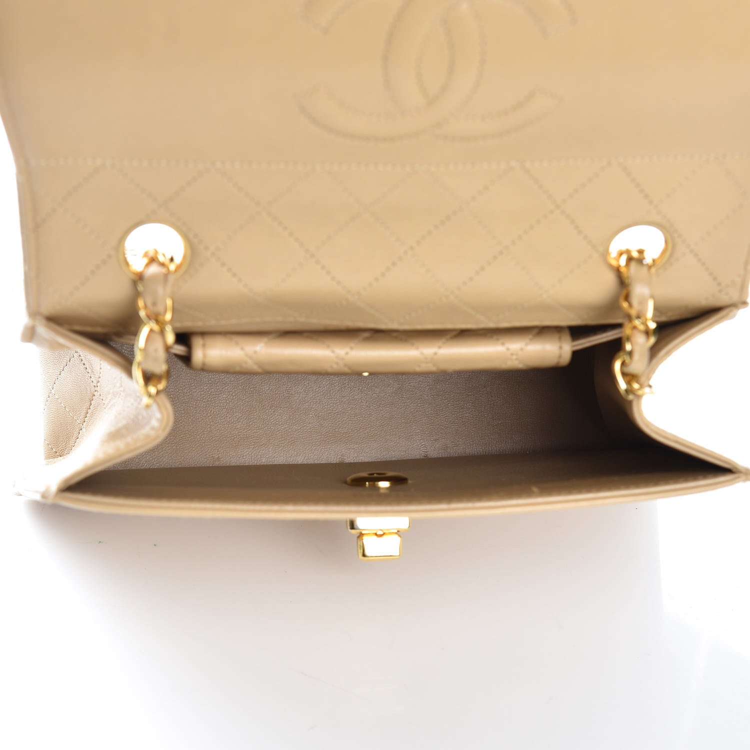 Chanel Lambskin Quilted Trapezoid Shoulder Flap Bag Beige 5 of 11