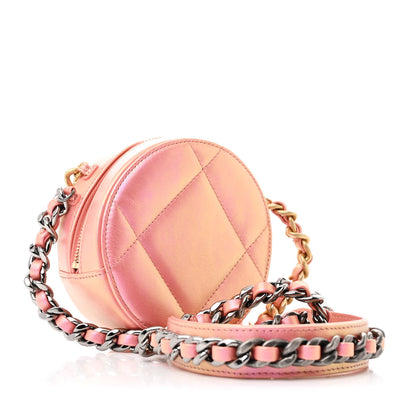Chanel Iridescent Calfskin Quilted Chanel 19 Round Clutch With Chain Pink 3 of 10