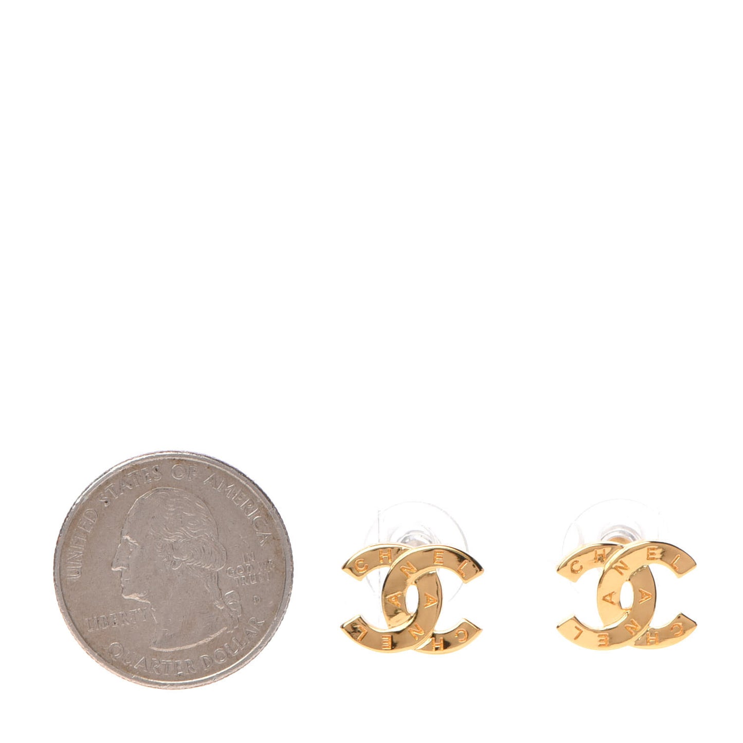 Metal CC Paris Button Stud Earrings Gold
