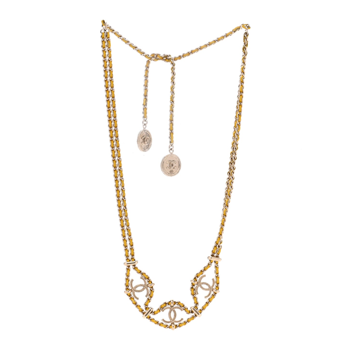 Metal Lambskin CC Chain Link Necklace Yellow Gold