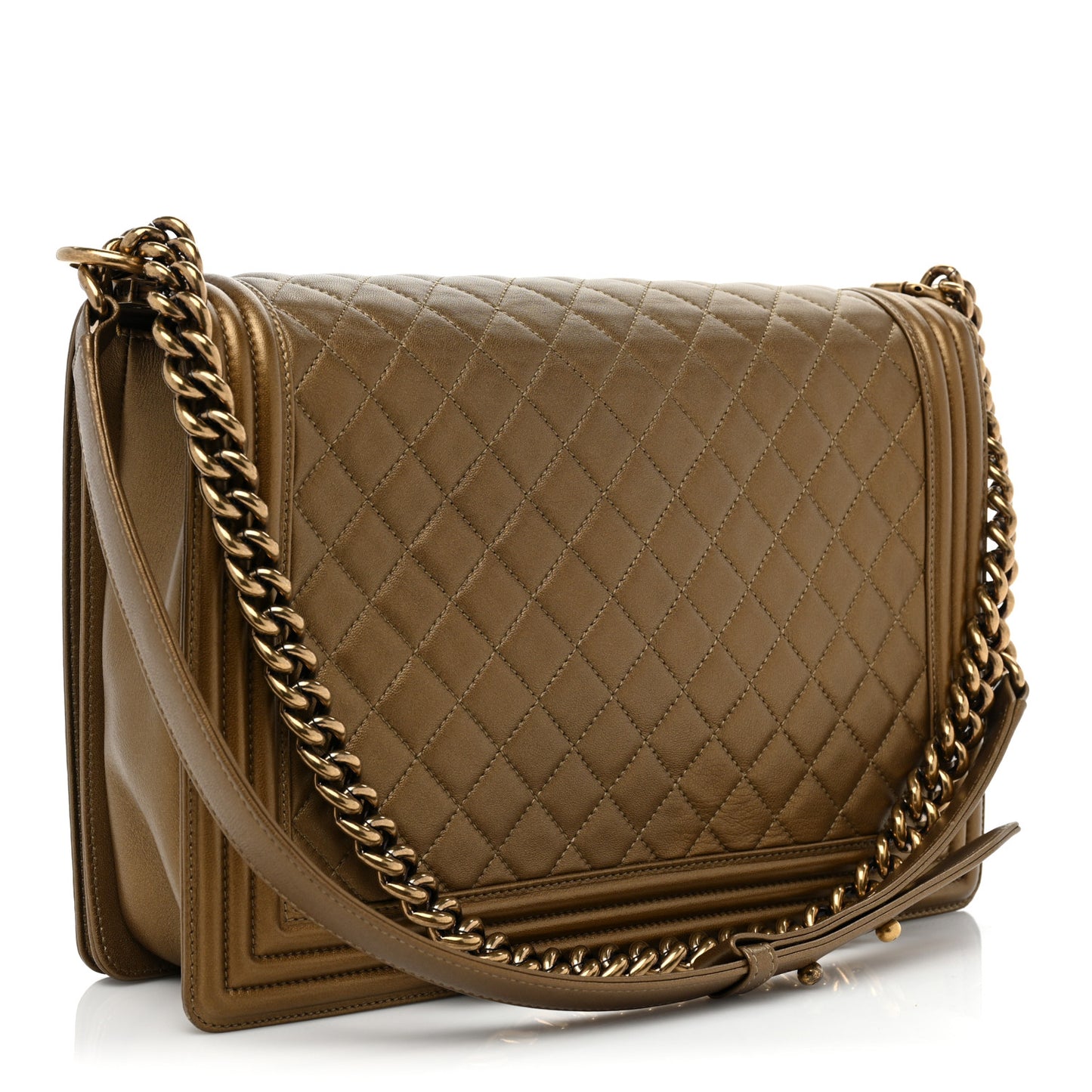 Metallic Calfskin Quilted Large Boy Flap Dark Gold