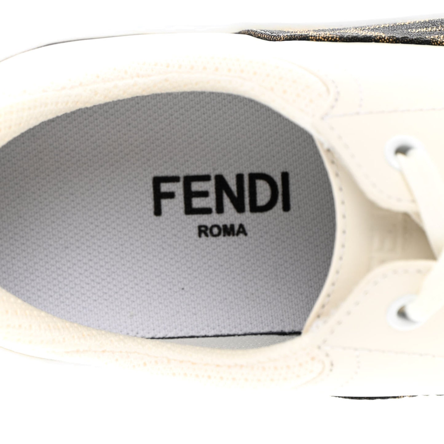 Fabric Jacquard Vitello Technical Fabric FF Womens Fendi Force Low Top Sneakers 38 Tobacco Black Ultrawhite White