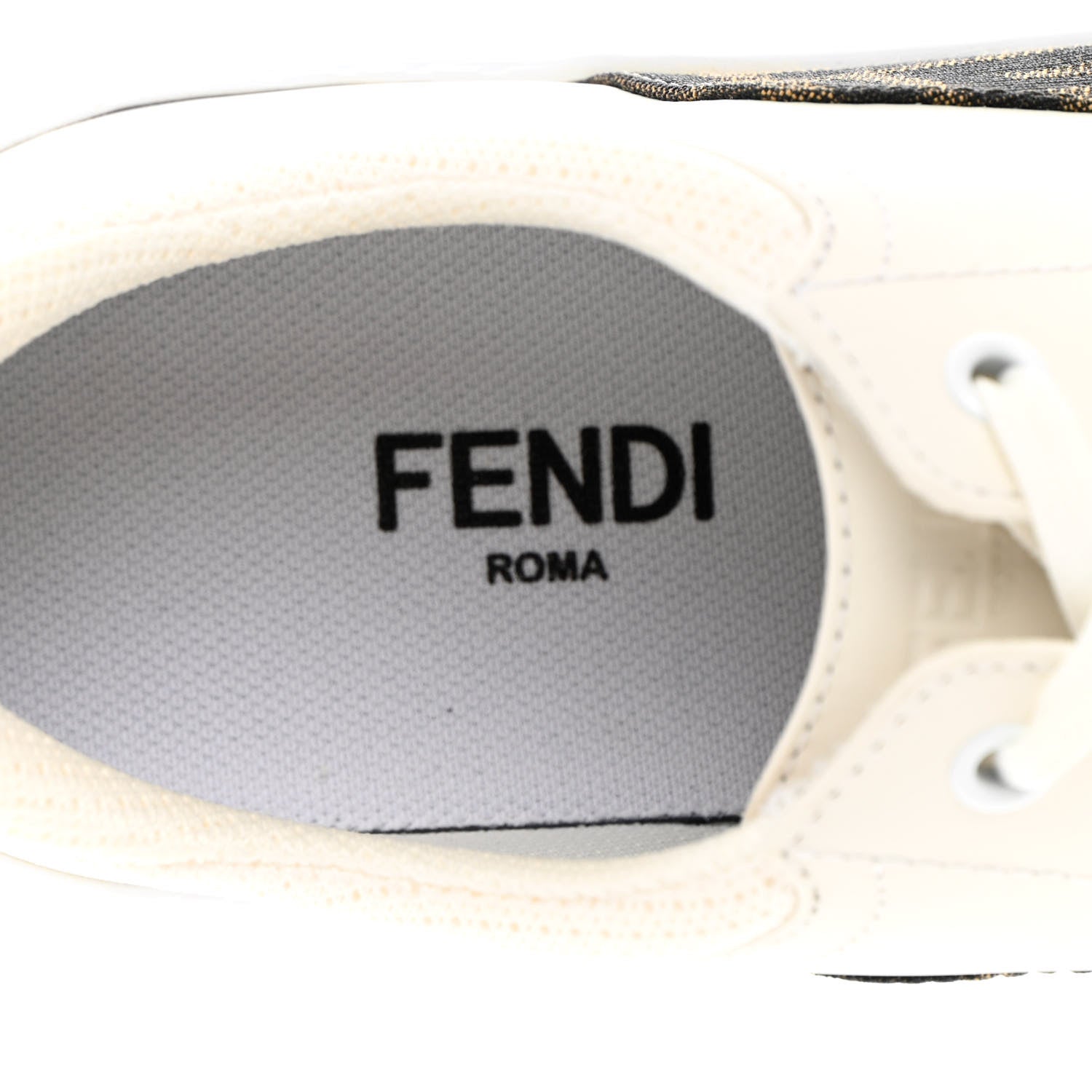 Fendi Fabric Jacquard Vitello Technical Fabric FF Womens Fendi Force Low Top Sneakers 38 Tobacco Black Ultrawhite White 7 of 12