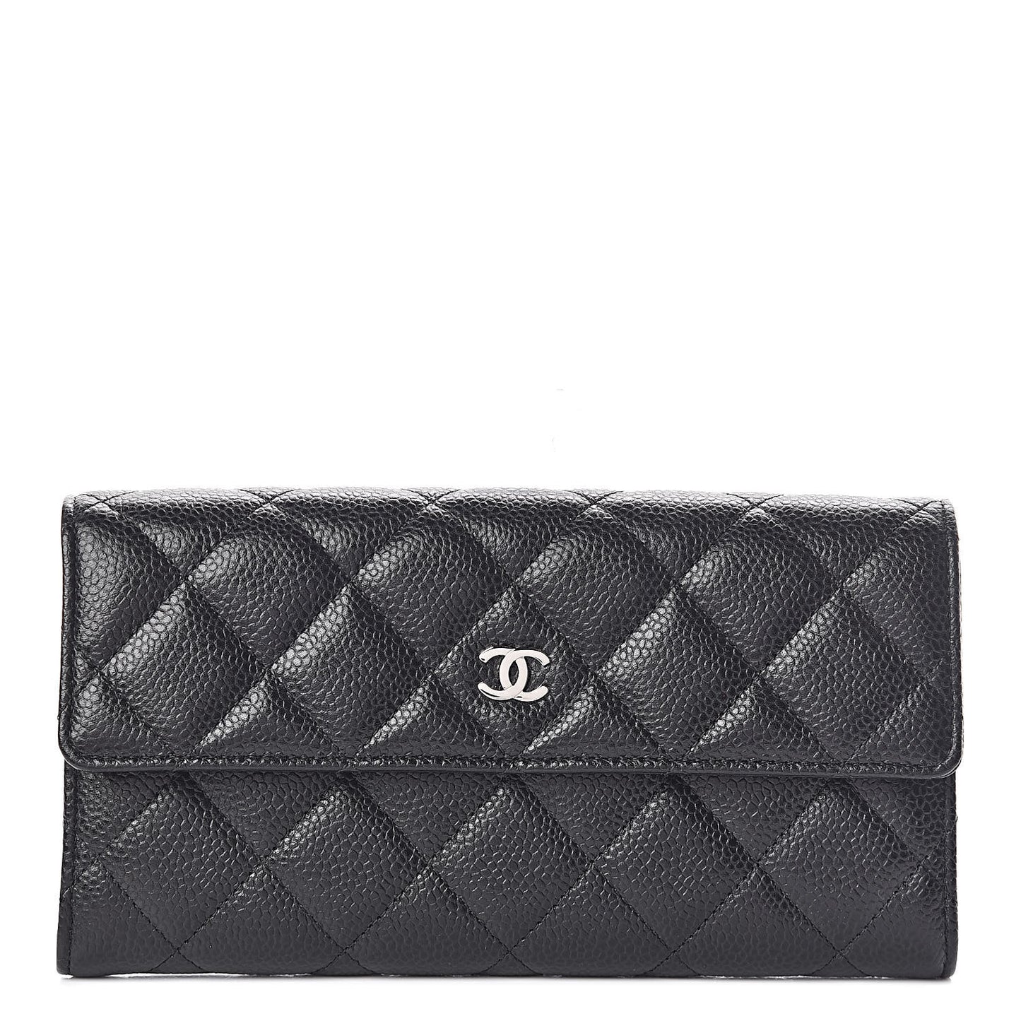 Caviar Quilted Large Gusset Flap Wallet Black
