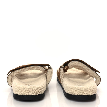 Hermes Suede Goatskin Woolskin Mens Chypre Sandals 44 Brun Fume Ecru 5 of 9