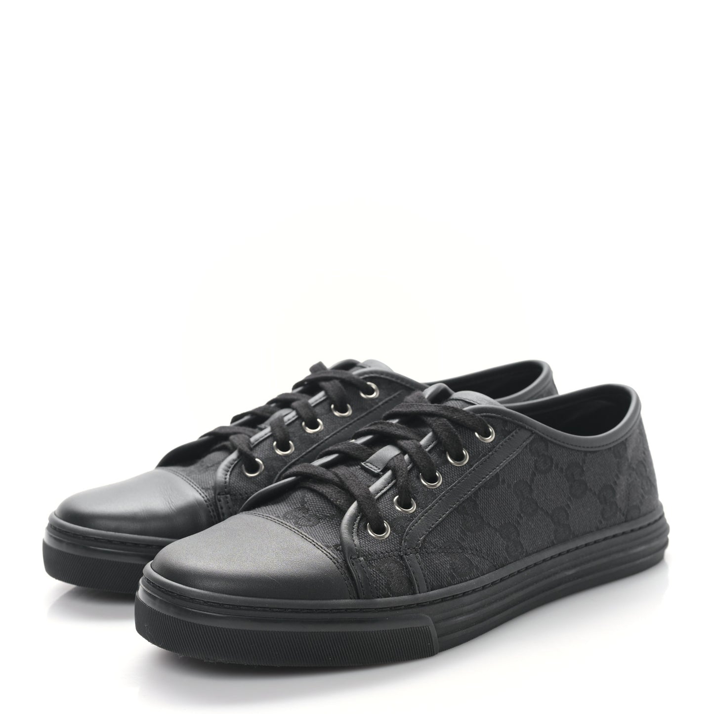 GG Monogram Calfskin Womens Low Top Sneakers 38 Piombo Black