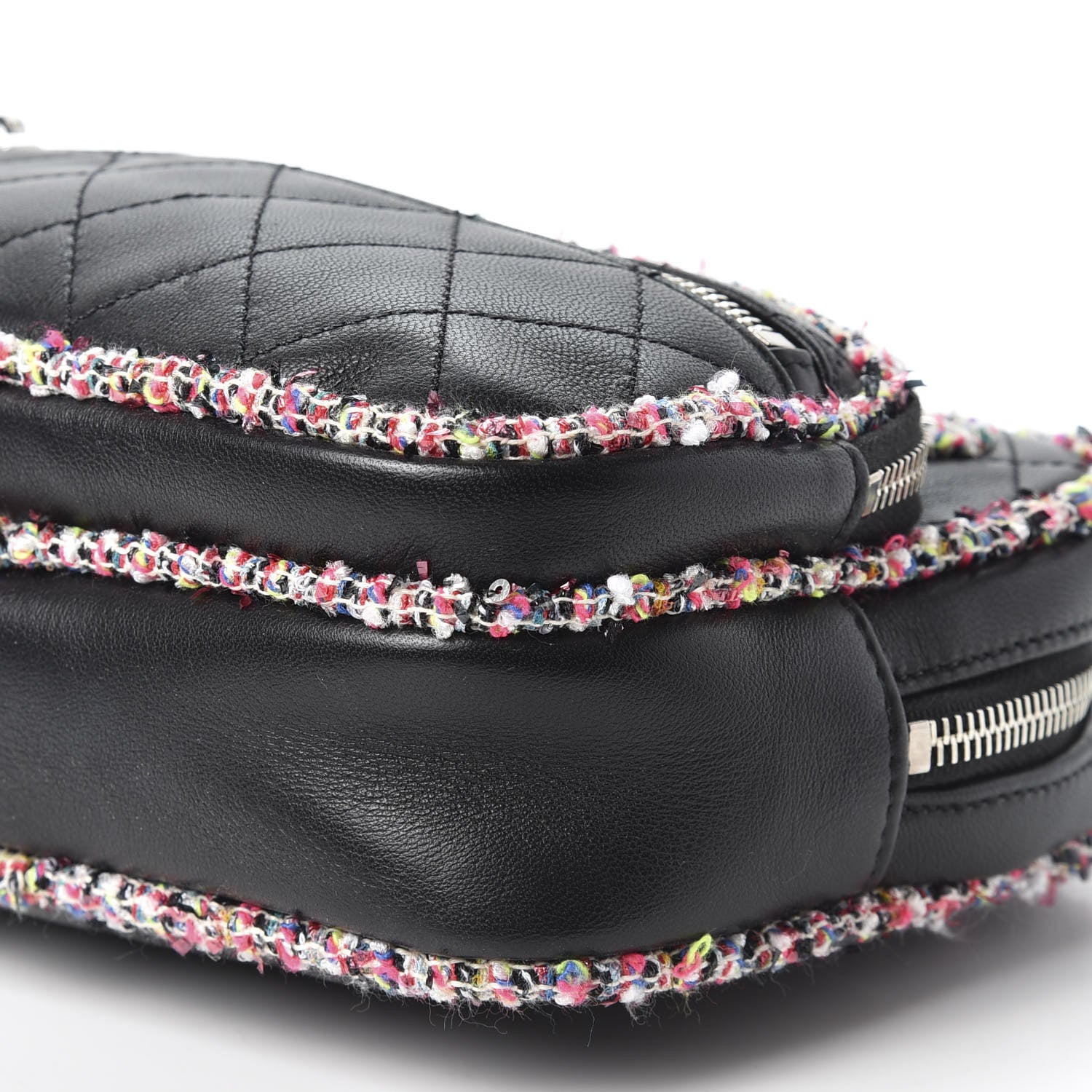 Chanel Lambskin Quilted Tweed Elegant Trim Front Zip Camera Case Black 8 of 9