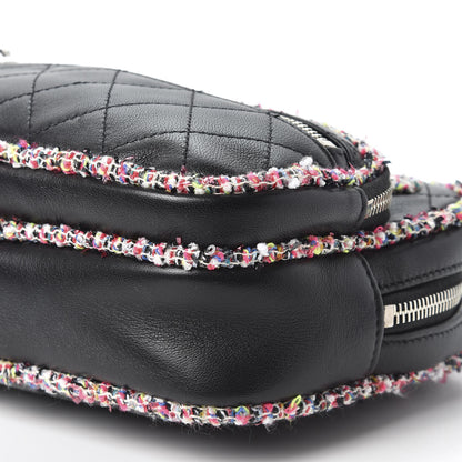 Chanel Lambskin Quilted Tweed Elegant Trim Front Zip Camera Case Black 8 of 9