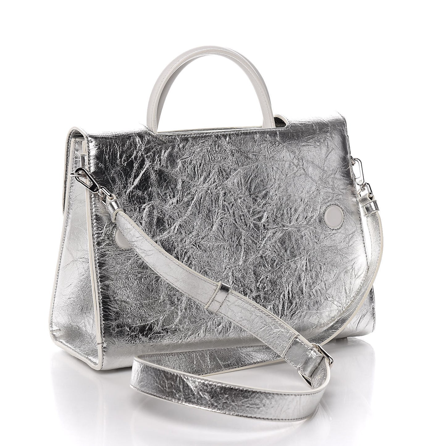Metallic Calfskin Medium Diorever Flap Silver