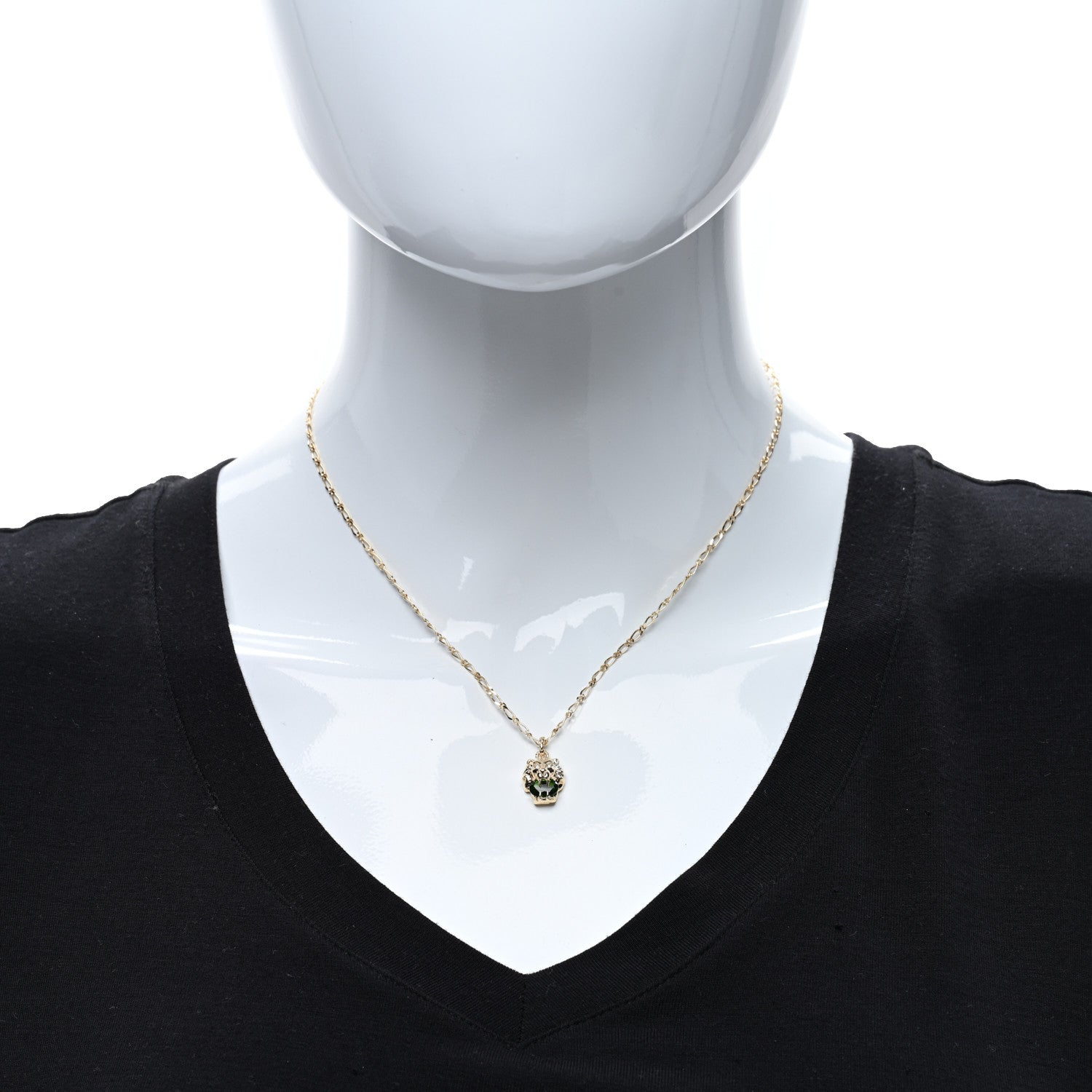 Gucci 18K Yellow Gold Diamond Chrome Diopside Lion Head Necklace 3 of 4