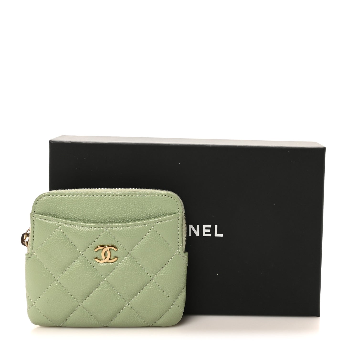 Caviar Quilted Zip Card Holder Wallet Green